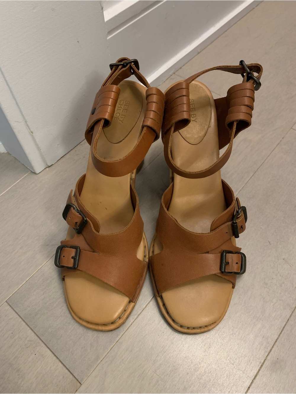 See by Chloe Tan Leather Buckle Sandals